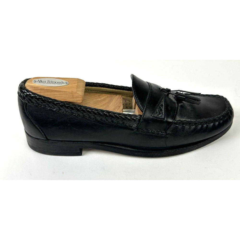 Allen Edmonds Loafers Mens 9.5B Black Maxfield Moc Toe Braided Tassel Slip On